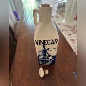 Vintage Vinegar bottle. Blue windmill design. Czechoslovakia markings